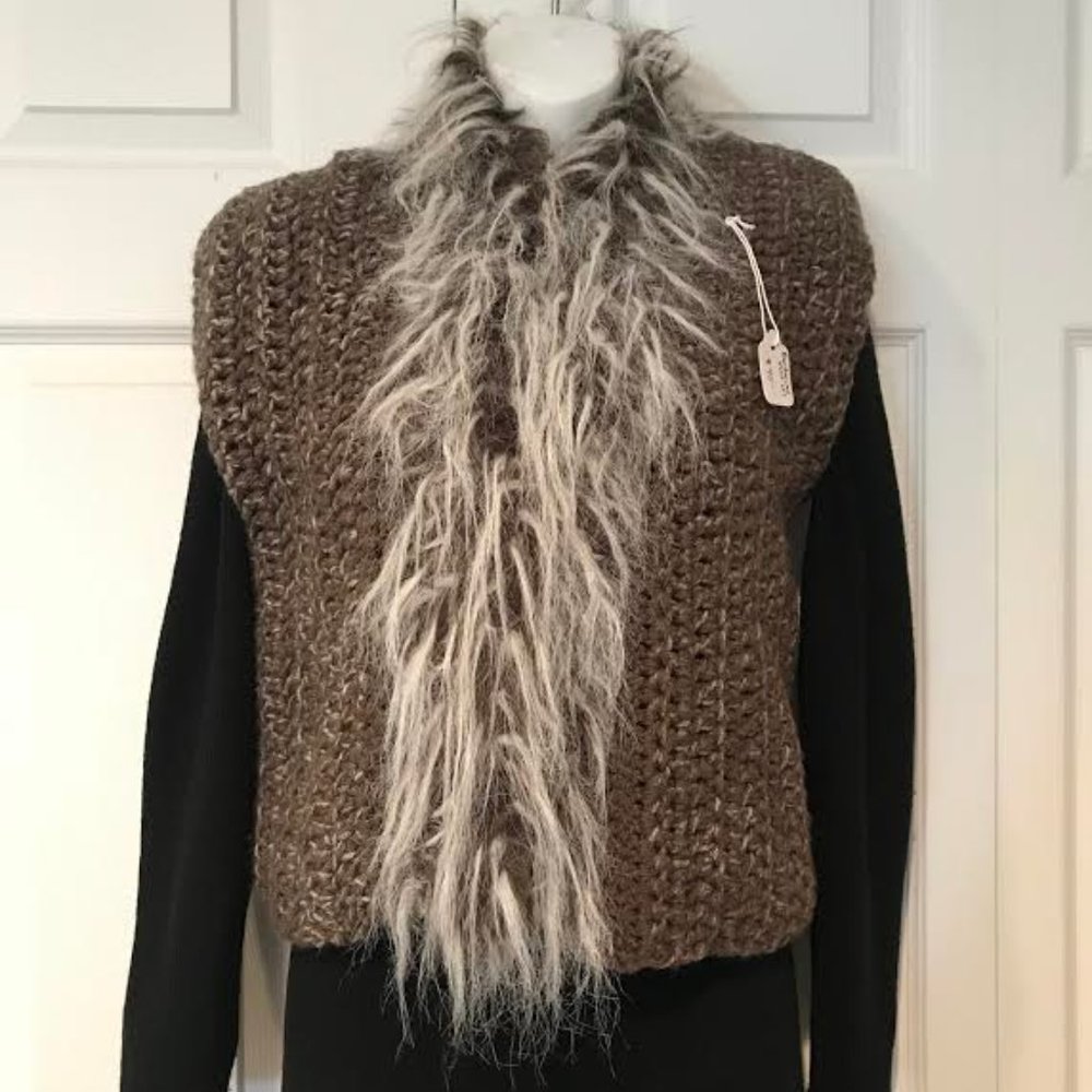 Fur Trimmed Crocheted Vest